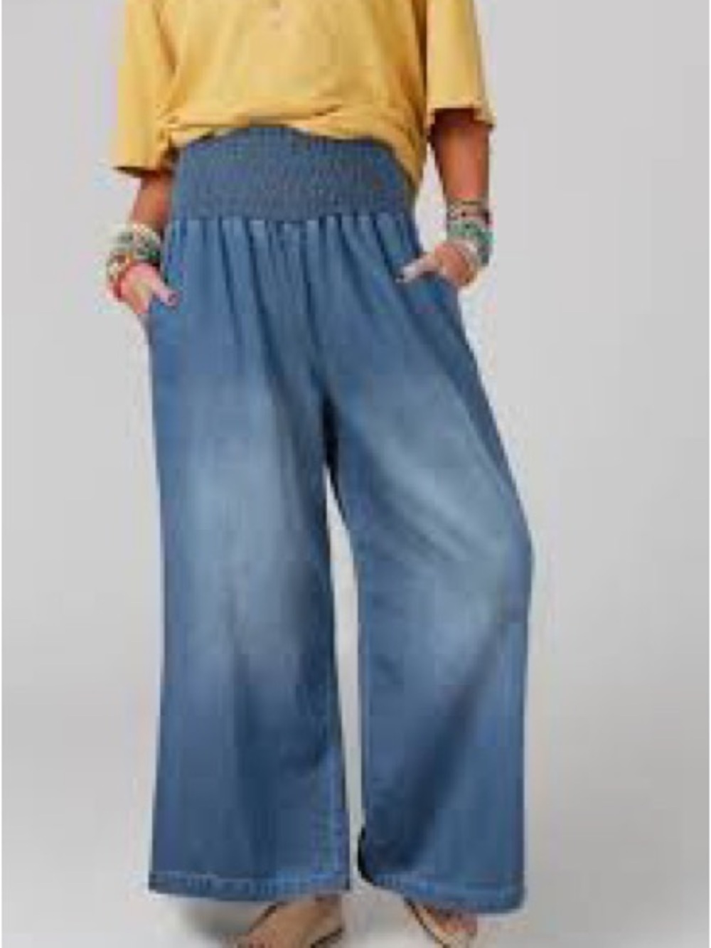 Zenana Outfitters Light Blue Elastic Waistwide Pants